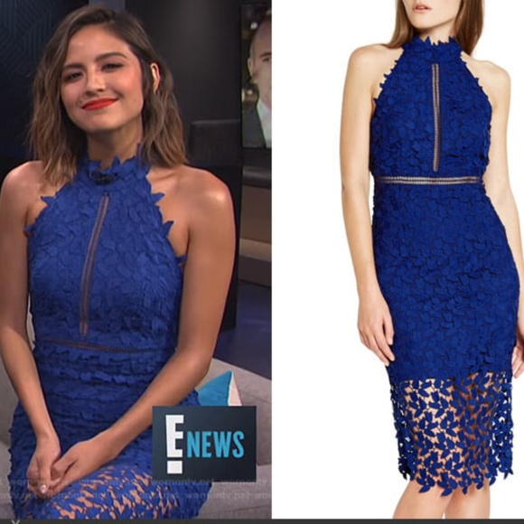 bardot gemma halter lace sheath dress